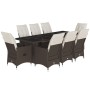 Garden table and chairs set, 9 pieces with brown PE rattan cushions. by , Garden sets - Ref: Foro24-3277243, Price: 1,00 €, D...