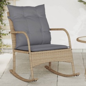 Silla mecedora de jardín con cojines ratán sintético beige de , Sillas de jardín - Ref: Foro24-369021, Precio: 104,99 €, Desc...