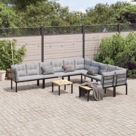 Gartensofa-Set mit 7-teiligen Kissen, pulverbeschichtetem schwarzen Stahl. von , Gartensets - Ref: Foro24-3283656, Preis: 613...