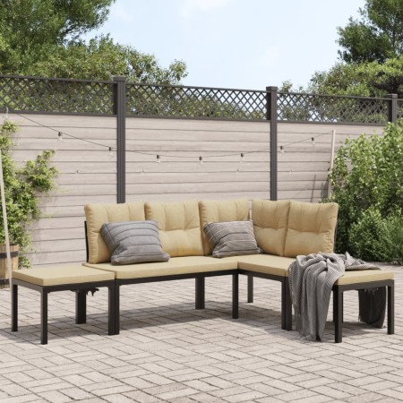 Set of garden sofas and 4-piece cushions, coated in black powder-coated steel. by , Garden sets - Ref: Foro24-3283661, Price:...