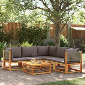 Garden sofa set with 6 pieces, solid acacia wood, and cushions. by , Garden sets - Ref: Foro24-3278897, Price: 687,07 €, Disc...