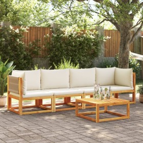 Set of garden sofas with 4-piece solid acacia wood cushions by , Outdoor sofas - Ref: Foro24-3278855, Price: 504,65 €, Discou...