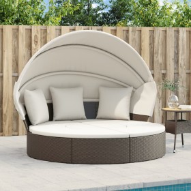 Garden sunbed with canopy and brown PE rattan cushions by , Outdoor beds - Ref: Foro24-362253, Price: 497,31 €, Discount: %