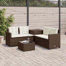 Gartensofa in L-Form mit Tisch und Kissen aus braunem PE-Rattan. von , Gartensets - Ref: Foro24-369028, Preis: 371,20 €, Raba...