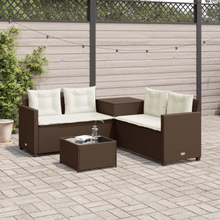 Gartensofa in L-Form mit Tisch und Kissen aus braunem PE-Rattan. von , Gartensets - Ref: Foro24-369028, Preis: 371,57 €, Raba...