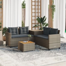 L-shaped garden sofa with table and gray PE rattan cushions by , Garden sets - Ref: Foro24-369037, Price: 374,99 €, Discount: %