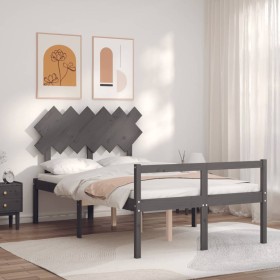 Bed for seniors with gray solid wood headboard by vidaXL, Beds and slatted bases - Ref: Foro24-3195523, Price: 153,69 €, Disc...