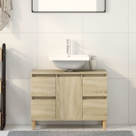 Armario de lavabo madera contrachapada roble Sonoma 80x33x60 cm de , Tocadores de baño - Ref: Foro24-849665, Precio: 86,99 €,...