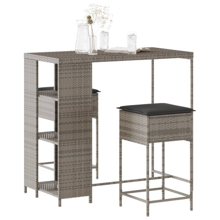 3-piece garden bar set with gray PE rattan cushions by , Garden sets - Ref: Foro24-3261494, Price: 220,91 €, Discount: %