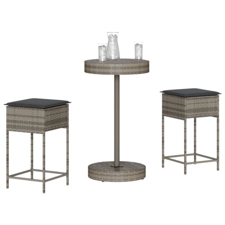 Juego de bar de jardín de 3 piezas con cojines ratán PE gris de , Conjuntos de jardín - Ref: Foro24-3261442, Precio: 189,39 €...