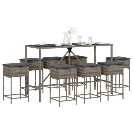 9-piece garden bar set with gray PE rattan cushions by , Garden sets - Ref: Foro24-3261475, Price: 487,99 €, Discount: %