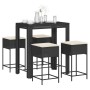 Garden table and high stools 5 pieces with black PE rattan cushions by , Garden sets - Ref: Foro24-3261454, Price: 329,52 €, ...