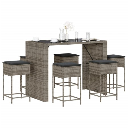 Juego de bar de jardín 7 piezas con cojines ratán PE gris de , Conjuntos de jardín - Ref: Foro24-3261511, Precio: 542,89 €, D...