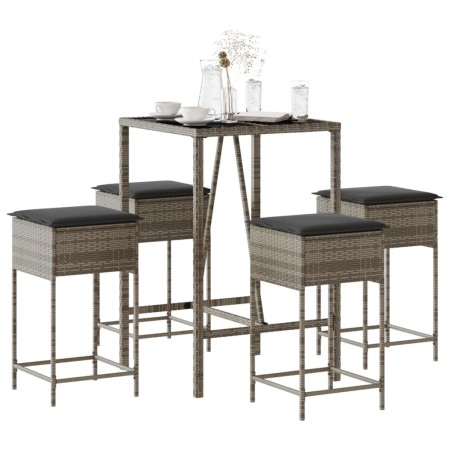 5-piece garden bar set with gray PE rattan cushions by , Garden sets - Ref: Foro24-3261463, Price: 311,80 €, Discount: %