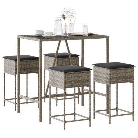 5-piece garden bar set with gray PE rattan cushions by , Garden sets - Ref: Foro24-3261468, Price: 322,80 €, Discount: %