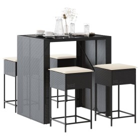 5-piece garden bar set with black PE rattan cushions by , Garden sets - Ref: Foro24-3261507, Price: 389,55 €, Discount: %