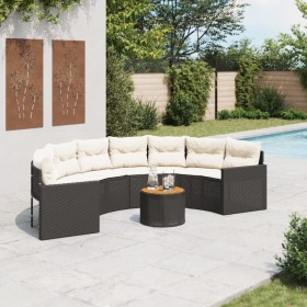 Semicircular garden sofa with table and black PE rattan cushions by , Outdoor sofas - Ref: Foro24-3318521, Price: 478,99 €, D...