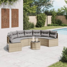 Semicircular garden sofa with table and beige PE rattan cushions by , Outdoor sofas - Ref: Foro24-3318528, Price: 457,05 €, D...