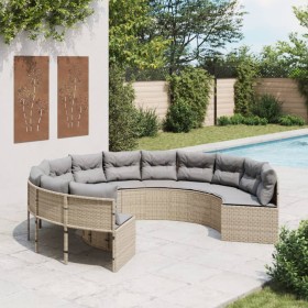 Runder Gartensofa mit beigen Kissen aus synthetischem Rattan. von , Outdoor-Sofas - Ref: Foro24-3318542, Preis: 622,99 €, Rab...