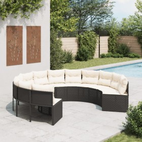 Round garden sofa with black synthetic rattan cushions by , Outdoor sofas - Ref: Foro24-3318540, Price: 607,99 €, Discount: %