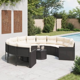 Round garden sofa with table and black PE rattan cushions by , Outdoor sofas - Ref: Foro24-3318535, Price: 663,99 €, Discount: %