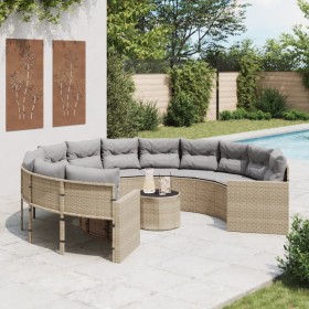 Round garden sofa with table and beige PE rattan cushions by , Outdoor sofas - Ref: Foro24-3318537, Price: 682,99 €, Discount: %