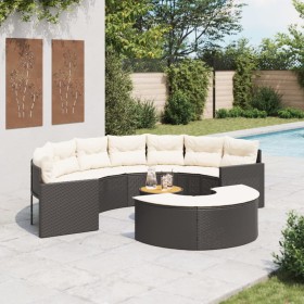 Semicircular 3-piece synthetic rattan garden sofa set in black color. by , Outdoor sofas - Ref: Foro24-3262069, Price: 612,99...