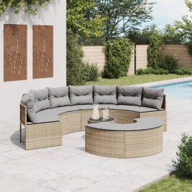 Semicircular 3-piece synthetic rattan garden sofa set in beige color. by , Outdoor sofas - Ref: Foro24-3262076, Price: 607,86...