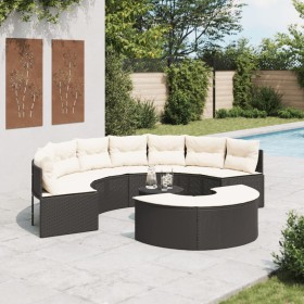 Semicircular 3-piece synthetic rattan garden sofa set in black color. by , Outdoor sofas - Ref: Foro24-3262074, Price: 581,79...