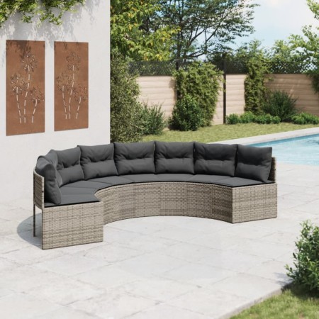 Halbrundes Gartensofa mit grauen Polstern aus synthetischem Rattan. von , Outdoor-Sofas - Ref: Foro24-3318523, Preis: 422,17 ...