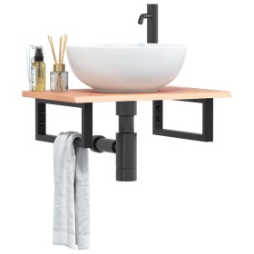 Estante de lavabo de pared de acero y madera maciza de roble de , Tocadores de baño - Ref: Foro24-3302561, Precio: 76,00 €, D...