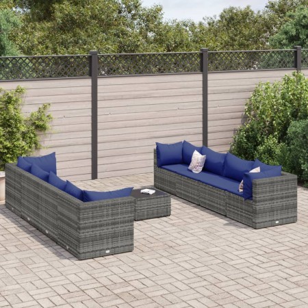 Gartenmöbel-Set 9-teilig mit grauen Polstern aus synthetischem Rattan von , Gartensets - Ref: Foro24-3308047, Preis: 511,83 €...