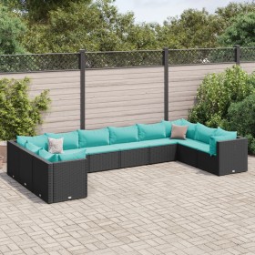 Set de muebles de jardín 10 pzas cojines ratán sintético negro de , Conjuntos de jardín - Ref: Foro24-3308284, Precio: 727,55...