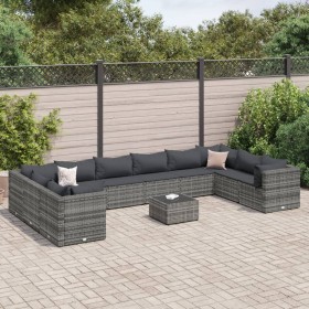 Garden furniture set 11 pieces and gray synthetic rattan cushions by , Garden sets - Ref: Foro24-3308290, Price: 621,99 €, Di...