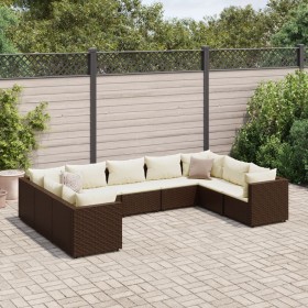 Garden furniture set 9 pieces with brown synthetic rattan cushions by , Garden sets - Ref: Foro24-3308265, Price: 532,99 €, D...