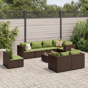 Set muebles de jardín 9 piezas y cojines ratán sintético marrón de , Conjuntos de jardín - Ref: Foro24-3308206, Precio: 653,9...