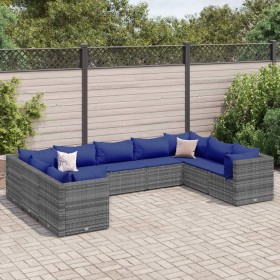 Garden furniture set 9 pieces and gray synthetic rattan cushions by , Garden sets - Ref: Foro24-3308271, Price: 533,79 €, Dis...