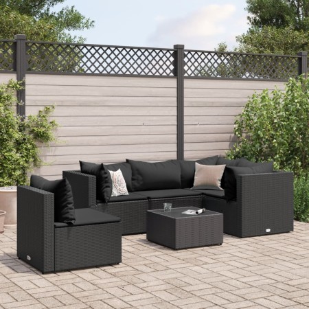 Set muebles de jardín 6 piezas y cojines ratán sintético negro de , Conjuntos de jardín - Ref: Foro24-3308163, Precio: 457,21...