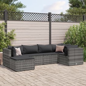 6-piece garden furniture set with gray synthetic rattan cushions by , Garden sets - Ref: Foro24-3308210, Price: 371,37 €, Dis...