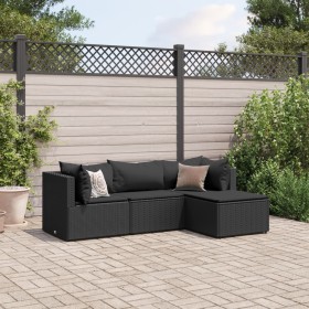 Gartenmöbel-Set mit 4-teiligen Kissen aus schwarzem Kunststoff-Rattan von , Gartensets - Ref: Foro24-3308051, Preis: 293,80 €...