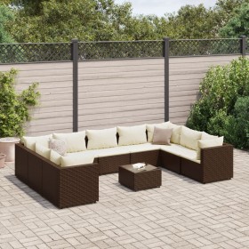 Garden furniture set 10 pieces and brown synthetic rattan cushions by , Garden sets - Ref: Foro24-3308273, Price: 620,11 €, D...