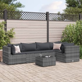 6-piece garden furniture set with gray synthetic rattan cushions by , Garden sets - Ref: Foro24-3308098, Price: 373,70 €, Dis...