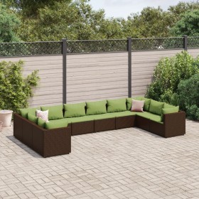 Garden furniture set 10 pieces and brown synthetic rattan cushions by , Garden sets - Ref: Foro24-3308286, Price: 739,99 €, D...