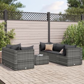 Gartenmöbel-Set 6-teilig mit grauen Polstern aus synthetischem Rattan von , Gartensets - Ref: Foro24-3308018, Preis: 373,99 €...