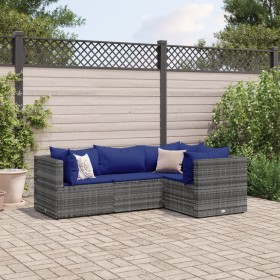 4-piece garden furniture set with gray synthetic rattan cushions by , Garden sets - Ref: Foro24-3308079, Price: 254,41 €, Dis...