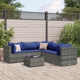 Gartenmöbel-Set 6-teilig mit grauen Polstern aus synthetischem Rattan von , Gartensets - Ref: Foro24-3308135, Preis: 337,49 €...