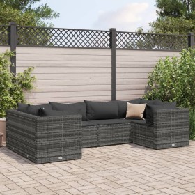 Gartenmöbel-Set 6-teilig mit grauen Polstern aus synthetischem Rattan von , Gartensets - Ref: Foro24-3308250, Preis: 399,99 €...