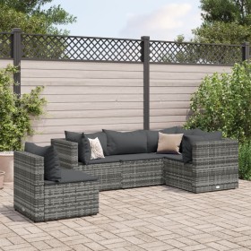 Gartenmöbel-Set 5-teilig mit grauen Polstern aus synthetischem Rattan von , Gartensets - Ref: Foro24-3308154, Preis: 331,37 €...