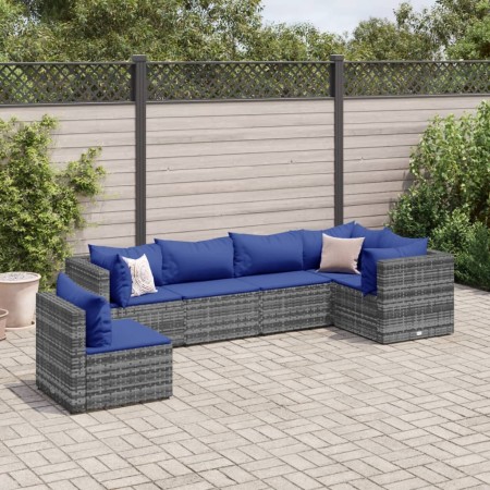 Gartenmöbel-Set 6-teilig mit grauen Polstern aus synthetischem Rattan von , Gartensets - Ref: Foro24-3308175, Preis: 362,52 €...