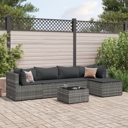 Gartenmöbel-Set 6-teilig mit grauen Polstern aus synthetischem Rattan von , Gartensets - Ref: Foro24-3308066, Preis: 332,42 €...